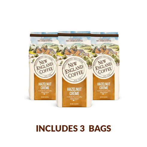 11oz (Pack 3) New England Coffee Hazelnut Creme Medium Roast Ground Coffee, Bag