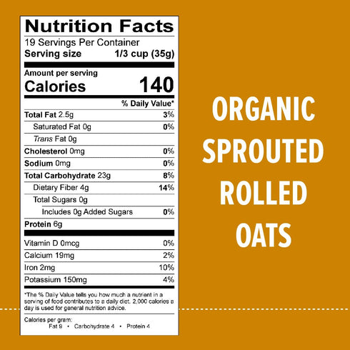 24 oz., 4 Pack One Degree Organic Foods Sprouted Rolled Oats, USDA Organic, Non-GMO Gluten Free Oatmeal