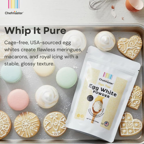16 oz Cage-Free Egg Whites Powder by Chefmaster, Pasteurized, Gluten Free & Non-GMO, Baking, Decorating & Cooking