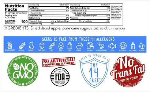 4 lbs. 14 Gerbs Dried Cinnamon Sugar Apple Cubes | Unsulfured, No Artificial Additives, Resealable Bag | Naturally