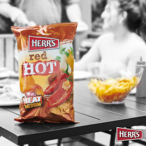 1 (Pack 36 Herr's Red Hot Potato Chips, Ounce of Bags) Crispy and Fiery Potato Chips Perfect for Snack Lovers Who Like