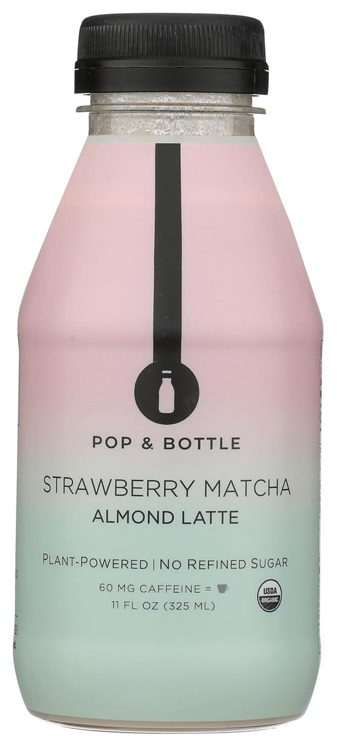 POP AND BOTTLE Organic Strawberry Matcha Almond Latte, 11 FZ