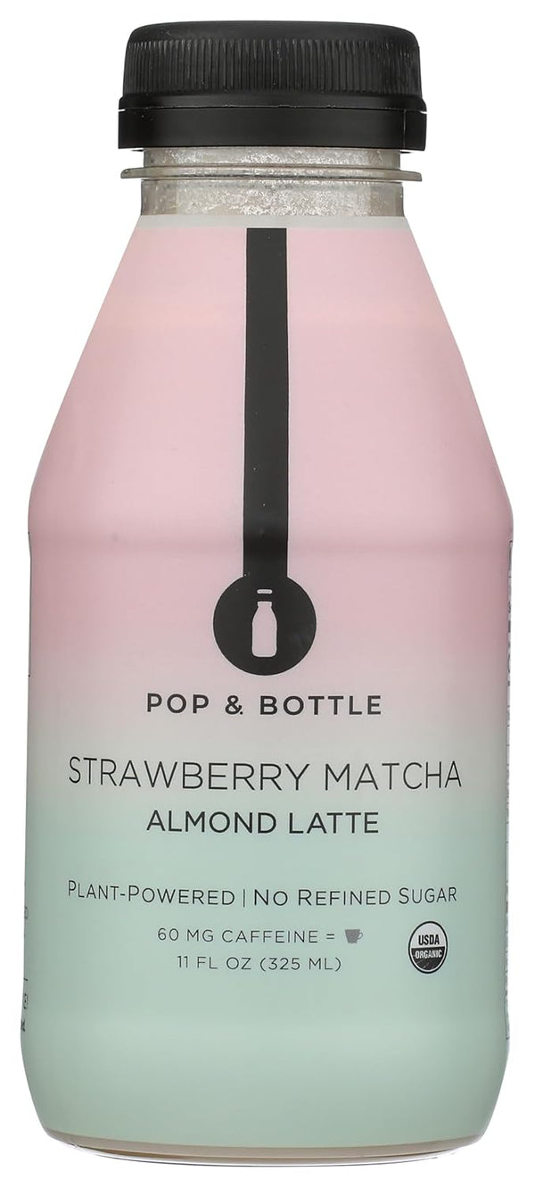 POP AND BOTTLE Organic Strawberry Matcha Almond Latte, 11 FZ