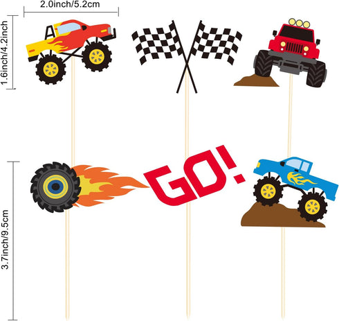 48 Pieces Monster Truck Blaze Car Cupcake Toppers, Cute Baby Shower Birthday Party Supplies
