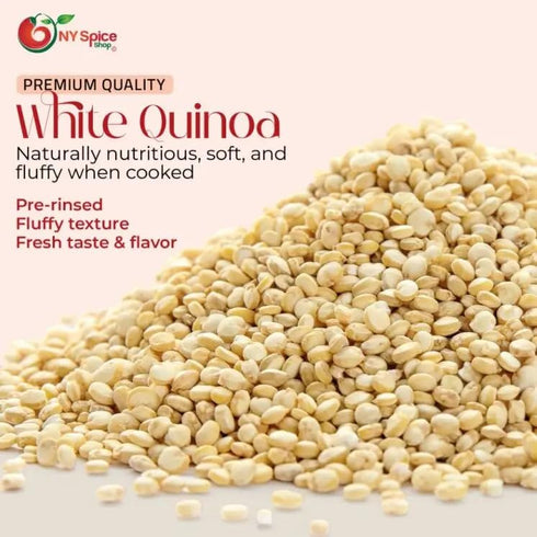 1 NY Spice Shop White Quinoa - Pound Whole Grain Tan Quinoa Seeds - Raw & Naturally Cleaned - Ideal for Cooking Baking