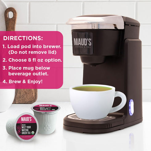 Maud's Organic Matcha Green Tea Pods, 24 ct, Recyclable Single Serve Tea Pods Compatible with Keurig K Cups