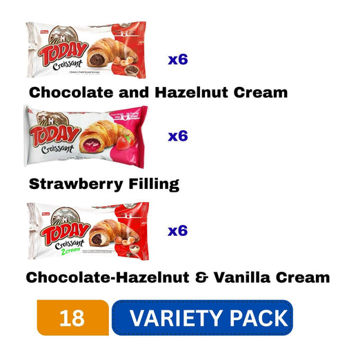SUNGOODS Pack 18 6 6 6 45g (Pack 18) Croissant Variety Individually Wrapped Croissants, Chocolate Hazelnut, Chocolate