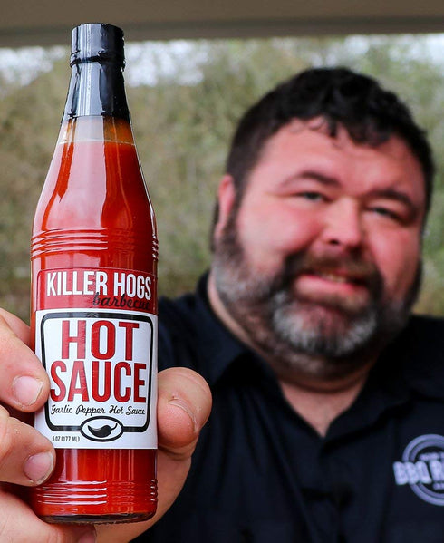 6 oz Killer Hogs Hot Sauce, Spicy Grill and BBQ Condiment, Aged Red Peppers, Tangy Vinegar, and Garlic