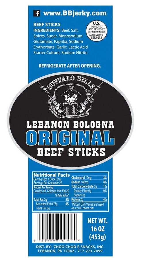 1-lb Pack Buffalo Bills Original Lebanon Bologna Sticks (Pennsylvania Dutch mild beef sticks)