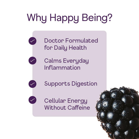 12oz (4 Pack) Happy Being Blackberry White Tea Antioxidant & Polyphenol Rich, Infused with Turmeric, Elderberry