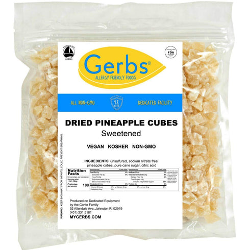 4 lbs. 14 Gerbs Lightly Sweetened Dried Pineapple Cubes | Unsulfured, No Artificial Additives, Resealable Bag |