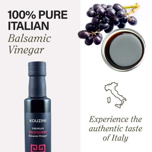 250ml Kouzini Ultra Premium Raspberry Balsamic Vinegar, Aged Balsamic Vinegars from Modena, Italy, Premium, Smooth