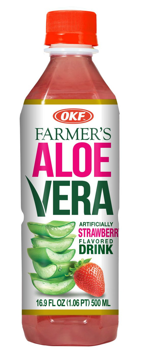 OKF Farmer's Aloe Vera Drink, Strawberry, 16.9 Fluid Ounce (Pack of 20)