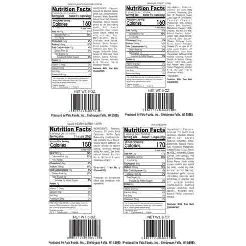 6 Pack, 5.0-7.0 (Pack 6) Palo Popcorn Gourmet Cheddar Cheese Popcorn Snacks, Gluten Free, Pick Custom Variety ounce