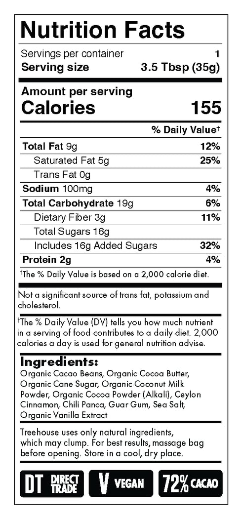 72% 1.2 oz Packets (10 Count) Organic Hot Chocolate Mix | Cacao Peruvian Dark Chocolate | Spicy Cinnamon & Chili |