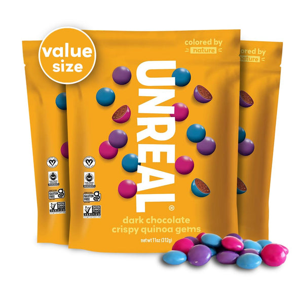 UNREAL Dark Chocolate Quinoa Gems (3 Value Size Bags) | Vegan, Colors