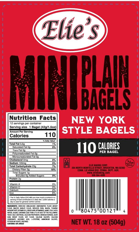 Elie's 6 packs 12 72 Mini Bagels - of Mini Plain Bagels = total Mini