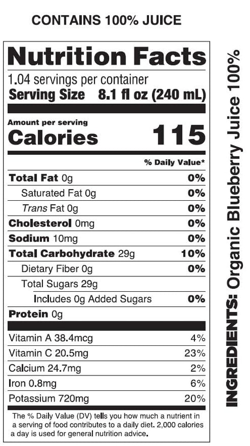 8.4 (Pack 12) Pomona Organic Juices Pure Blueberry Juice, Cold Pressed Organic Juice, Non-GMO, No Sugar Added, Not from