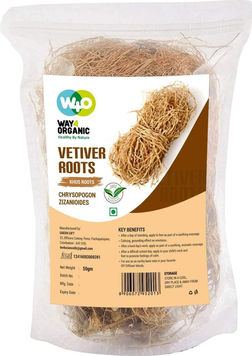 WAY 4 ORGANIC W4O Vetiver Root/Dried Khus-Khus/Vetiveria Zizanioides (50 Grams), Young Roots Not Aged Matured Roots,