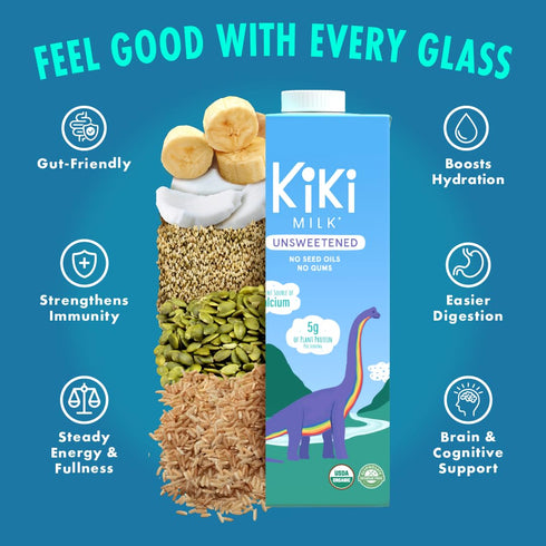 (32 oz Pack 6) Kiki Milk Plant Based Milk - Organic Unsweetened Kiki Milk - Calcium & Magnesium Source - Gluten Free