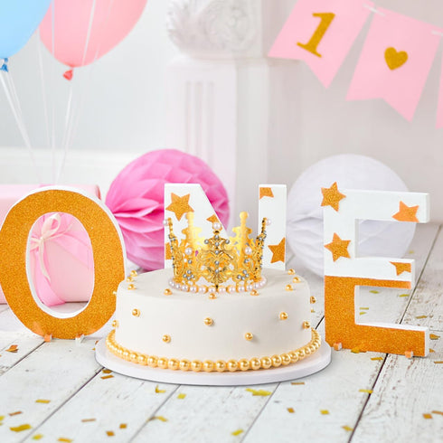 Amosfun 2pcs Mini Crown Cake Topper - Pearl Rhinestone Queen Princess Tiara for Birthday Wedding Party