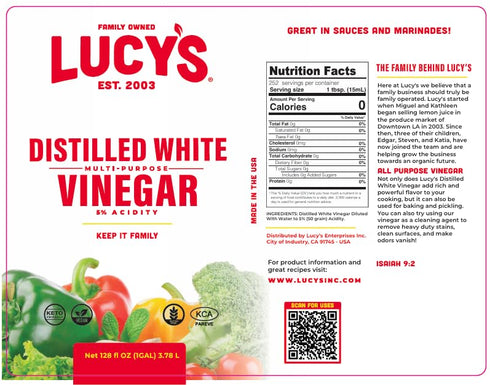 32 oz. (Pack 2) 5% Lucy's Family Owned - Natural Distilled White Vinegar, bottle of - Acidity
