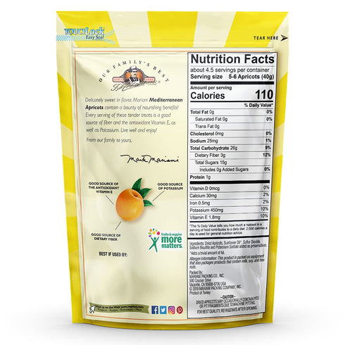 6oz (Pack 4) Mariani | Dried Mediterranean Apricots | of | Gluten-Free | Resealable Bag