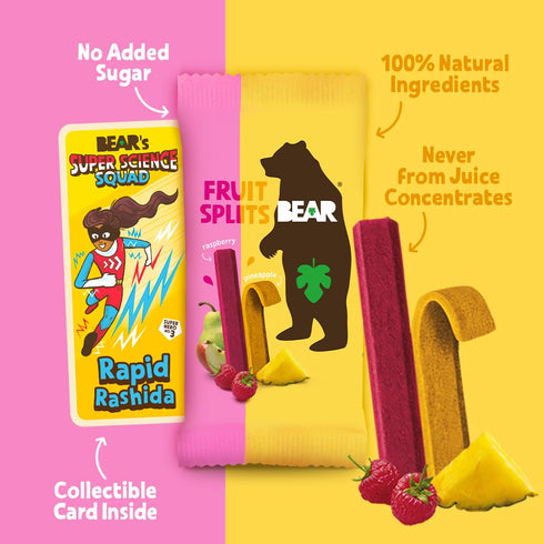 0.7 (Pack 18) BEAR Real Fruit Snack Splits - Gluten Free, Vegan, and Non-GMO - Raspberry and Pineapple Healthy School
