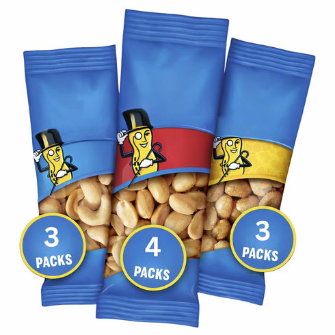 Vallary Pack 10 3 4 3 Nut Variety Individually Wrapped Snack Bags | Salted Cashews, Salted Peanuts & Honey Roasted