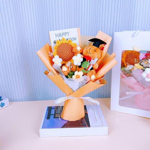 Generic Set,Graduation 2026 Graduation Bear Crochet Flower Bouquet Gifts,Class of Grad Sunflower Bouquets with Greeting