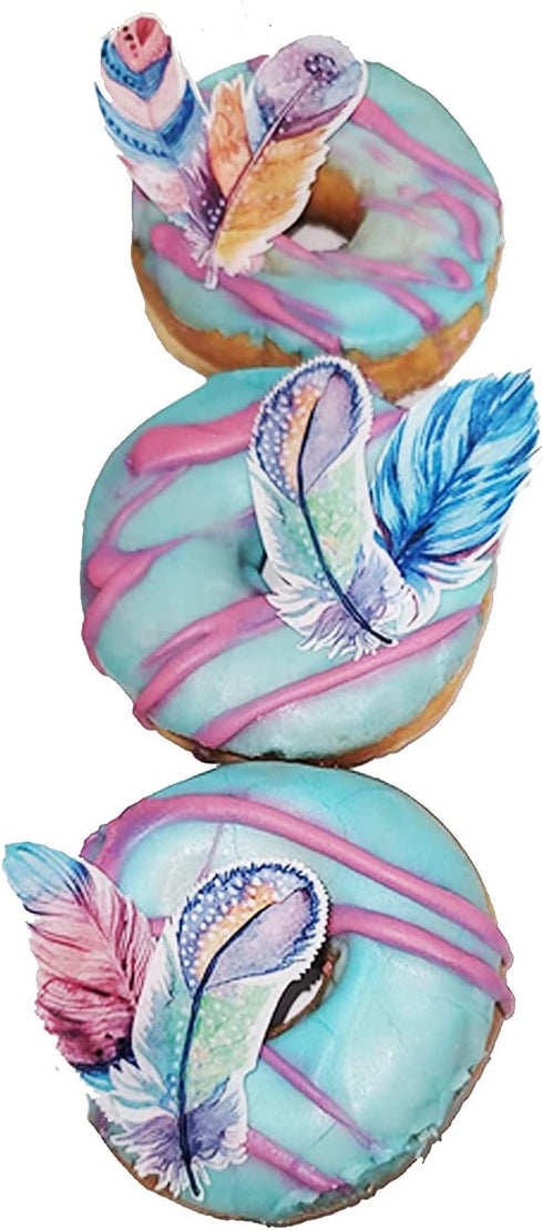Feathers Edible Wafer Paper, 20pcs Wedding Cake Cupcake Decorations Wafer Rice Paper in Peach Pink Blue