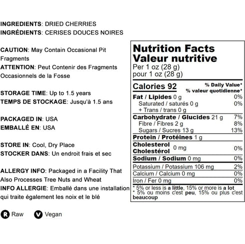 2 Food to Live Sun-Dried Dark Sweet Cherries, Pounds Unsweetened Whole Raw Pitted Fruits, Unsulfured, No Added Oil