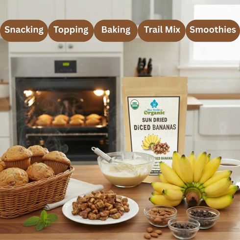 (12.6 OZ) Organic Sun Dried Bananas Diced Fruit Pieces - Healthy Thai Natural Fruit Snacks - Soft and Chewy - No Sugar