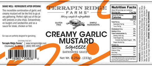 8.25 oz Terrapin Ridge Farms Creamy Garlic Mustard Savory Mustard Sauce for Sandwiches, Burgers, Pretzels & Meats