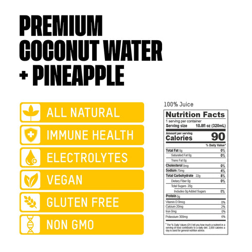 10.8 Oz (Pack 12) Once Upon a Coconut Premium Pineapple Coconut Water - Low Calorie All-Natural Drink with Electrolytes