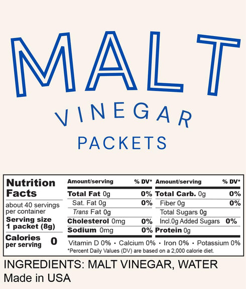 Packets (40 Count) 8 Packs, Malt Vinegar Single-Serve Gram Portion Control Tangy English-Style Malt Vinegar, On-the-Go