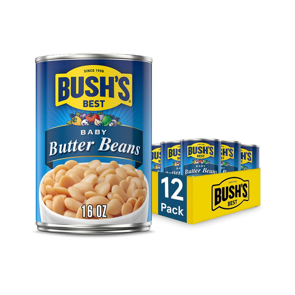 BUSH'S BEST 16 oz Canned Baby Butter Beans, Source of Plant Based