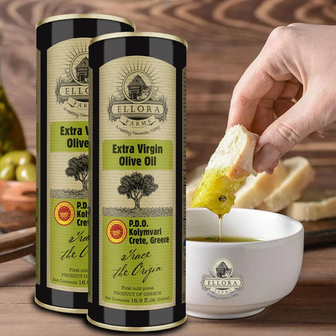 17 oz. Pack 2 Ellora Farms, Single Estate Extra Virgin Olive Oil, PDO Crete, Greece, Traceable Olive oil, Kosher, Tin
