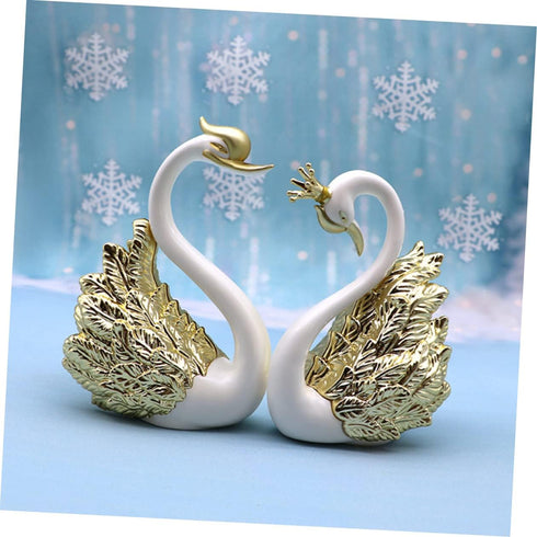 2 Pcs Small Swan Car Ornaments for Home Water Table Decorations, Mini Swan Crown Cake Topper