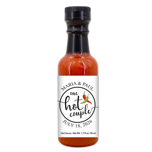 Best Day Ever Spot 1.7oz (Set 12) One Hot Couple Sauce Gifts, Mini Bottles, Wedding Favors, Custom, Labels