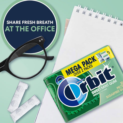30 Packs (Pack 6) ORBIT Sweet Mint Gum Sugar Free Chewing Gum, Ct Mega
