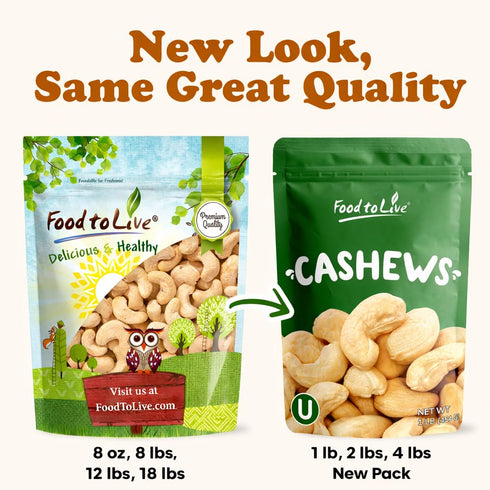 1 W240, Food to Live Cashew Nuts, Pound - Large Size Whole Nuts, Unsalted, Kosher, Raw, Vegan, Bulk