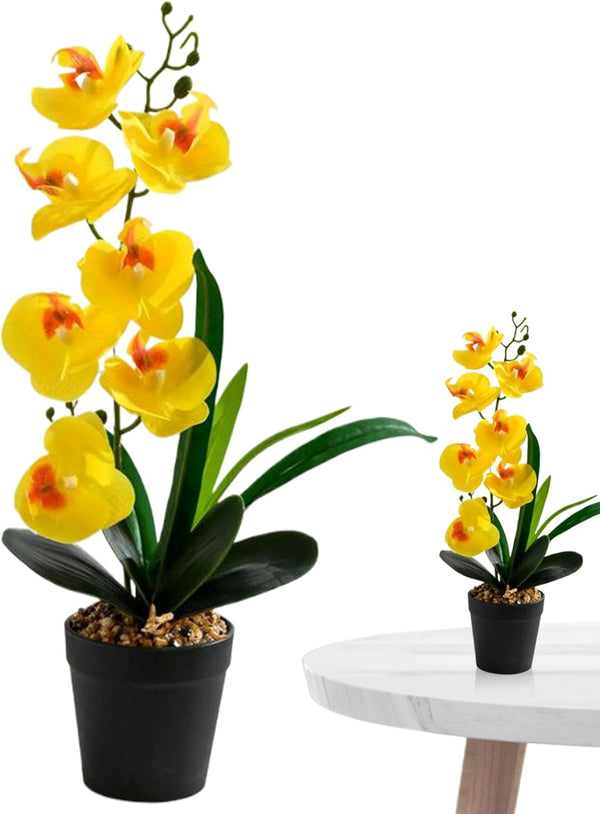 Peosaard Orchid Plant, Orchid in Pot Realistic 17 Inch Yellow Faux with 7