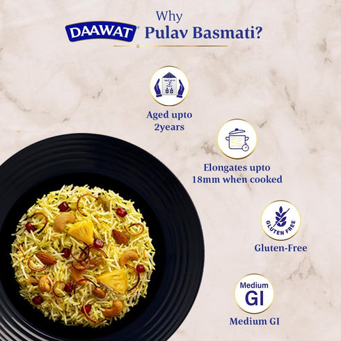 5 (11 lb) Daawat Pulav Basmati Rice | Naturally Aged Long & Slender Grains | Fluffy Non-Sticky Texture | Perfect