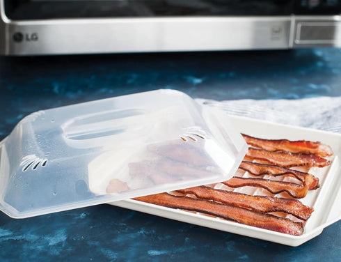 TAIHUSANBAI 10.25x8x2 Inches, 1 0.5 Bacon Rack with Lid, White Ounces Liters
