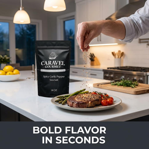 14 oz Spicy Garlic Pepper Sea Salt with Bold Heat of Chili Pepper Premium Garlic Salt Seasoning for Cooking, Rubs