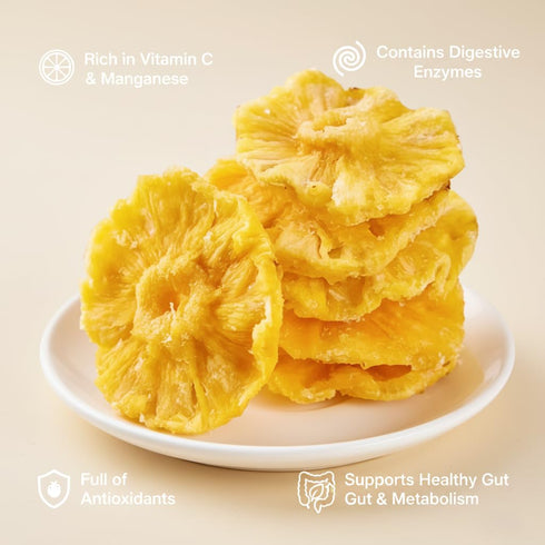 JKPDAMZ 2 Pounds Candied Pineapple Rings, Dried Pineapple Slices, Sweet and Sour, All Natural Vegan Dairy Free