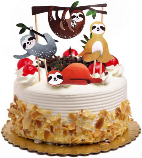 Toyvian Sloth Cake Topper Set, Creative Cute Decor for Birthday Party, 4pcs