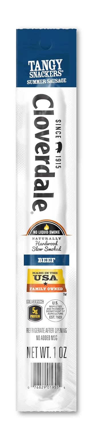 Summer 1 24 Pack Summer Cloverdale Tangy Snackers Beef Sausage Stick Ounce, Individually Wrapped Sausage Beef Sticks