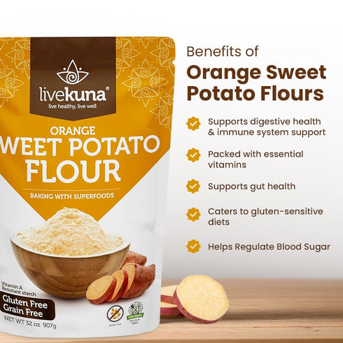 LiveKuna - Orange Sweet Potato Flour, Sweet Potato Flour for Baking, Gluten-Free Baking Flour, Alternative for Almond